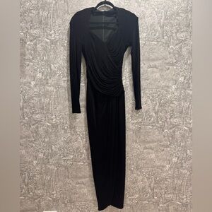 Tadashi Shoji Black Long-Sleeve Draped Midi Dress